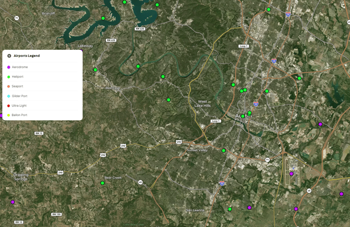 Airports on map