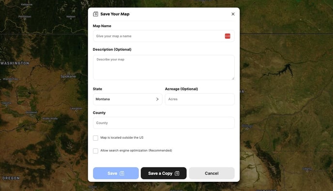 Save options on a map