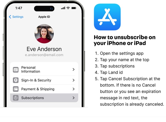 Steps for unsubscribing from Apple App Store
