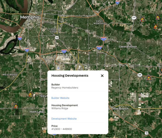 Housing Developments on map