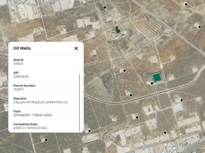 Oil Wells on map