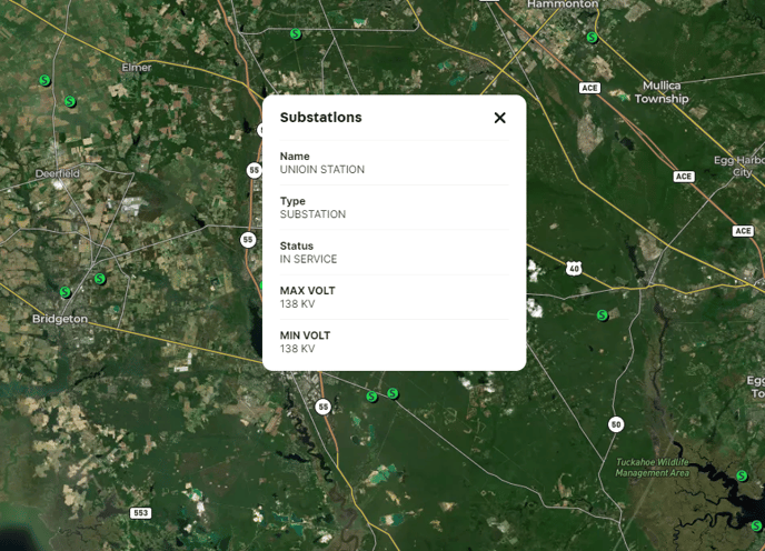 Substations on map