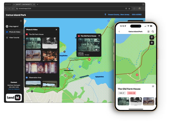 Screenshot of embedded photos and videos on a map